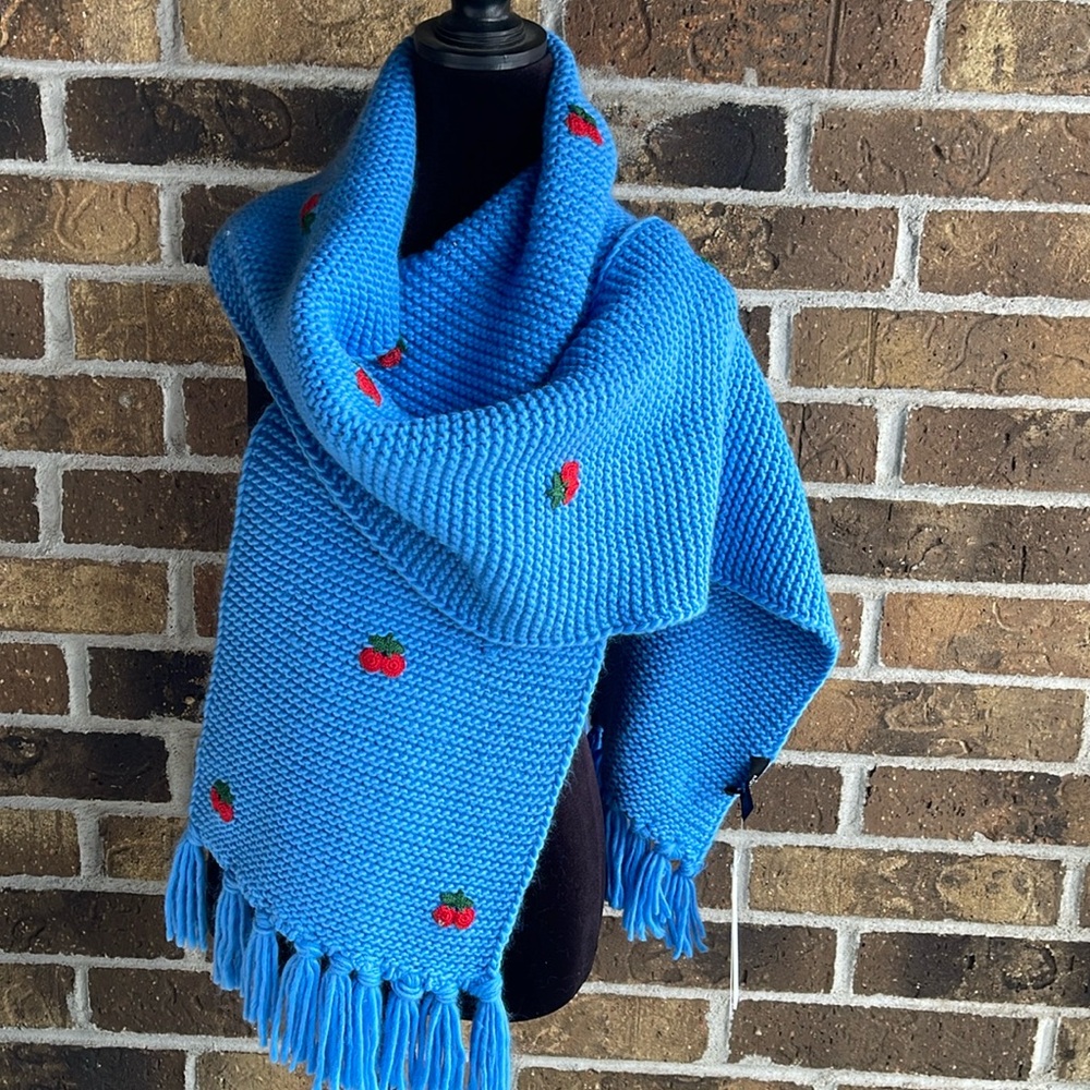 NEW AQUA Blue Scarf with Cherries